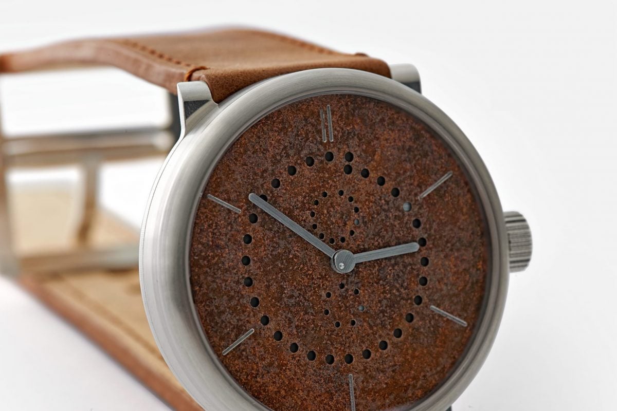 annual calendar watch (42mm sterling silver 925 case with rusted iron dial by ochs und junior, case side)
