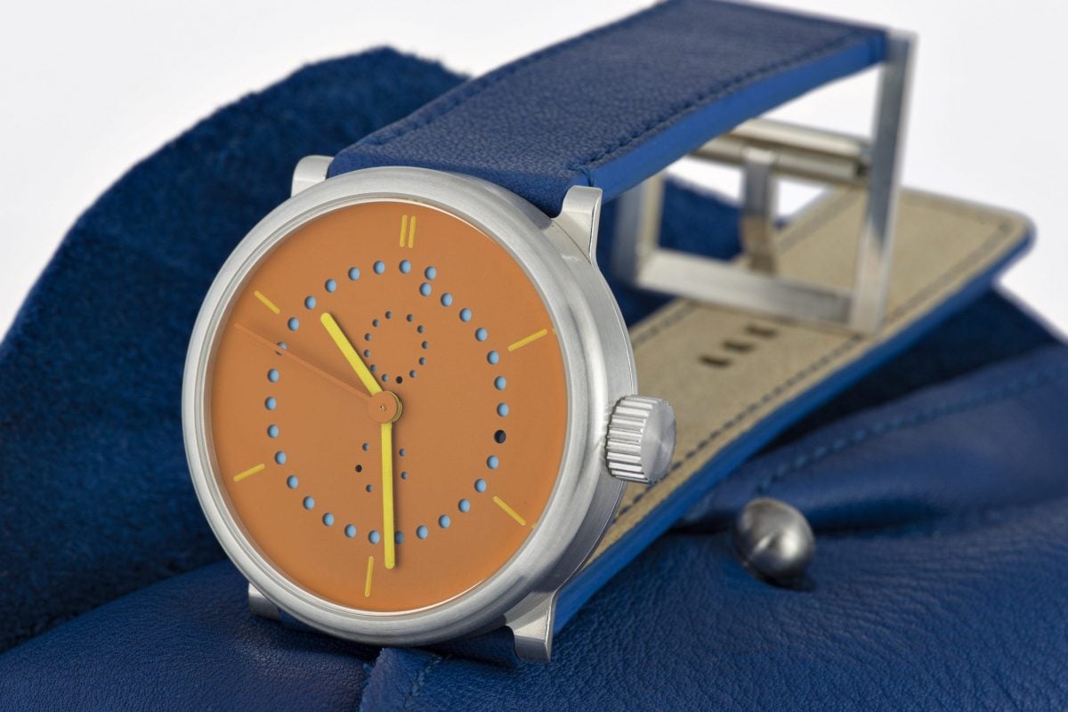annual calendar watch (39mm sterling silver 925 case with color dial by ochs und junior, with pouch)