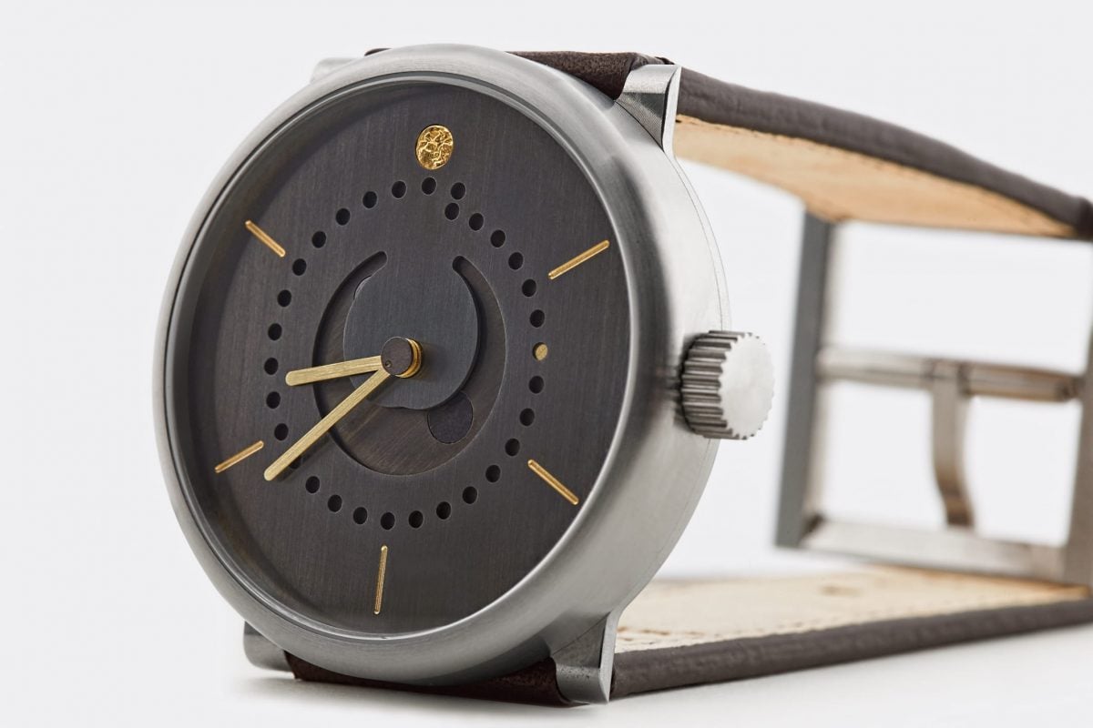 moon phase watch (42mm grade 5 titanium case case with patina dial and precious metals by ochs und junior)