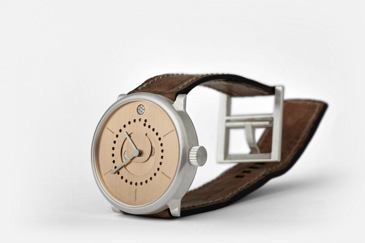 moon phase watch (42mm sterling silver 925 case with rose gold dial by ochs und junior)
