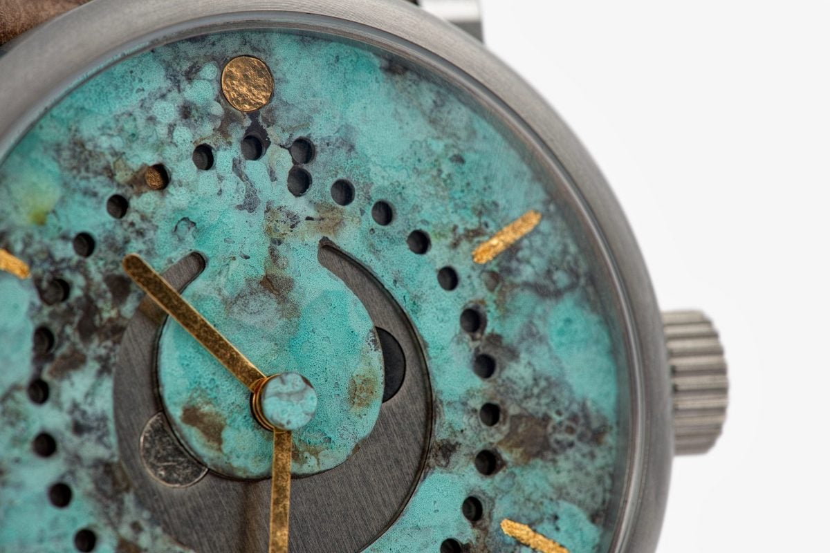 moon phase watch (39mm nebra wild in a titanium case with a sturgeon strap by ochs und junior)