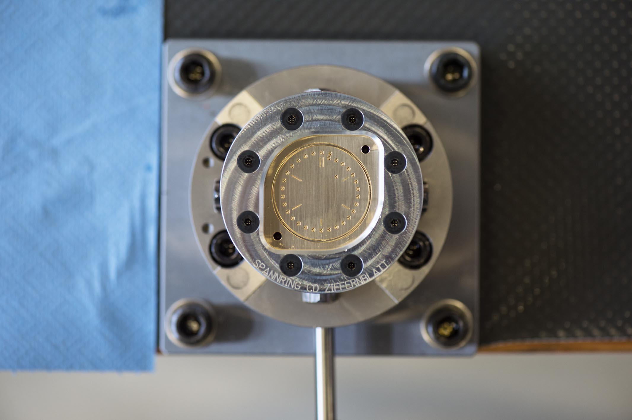 The face of the dial as well as the pegging holes, which allow for an exact positioning when the blank is turned, are done.